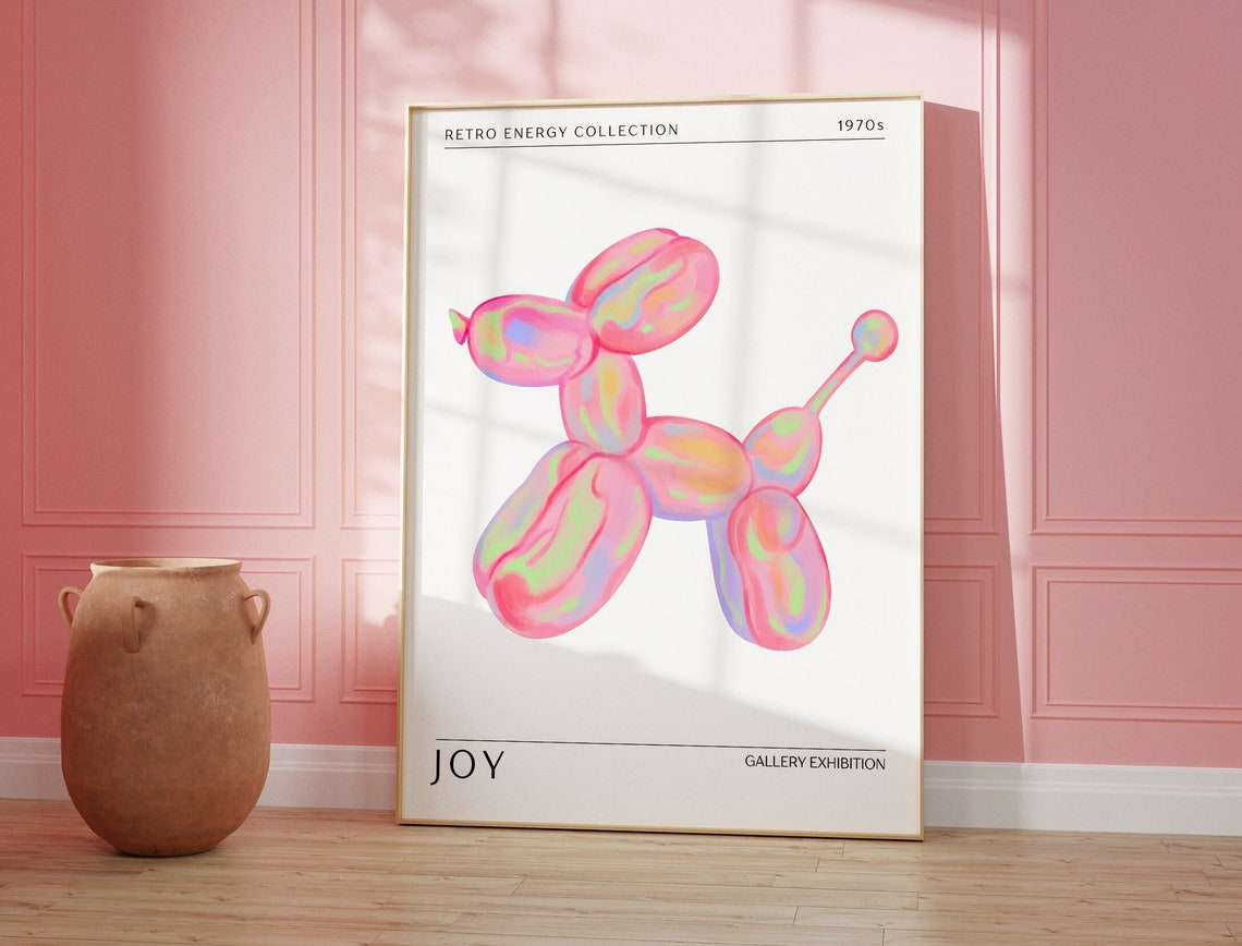 Pink Balloon Dog Retro 1970s Pop Art Joy Gallery Exhibition Poster