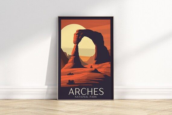 Arches National Park Desert Sunset Vintage Style Travel Poster