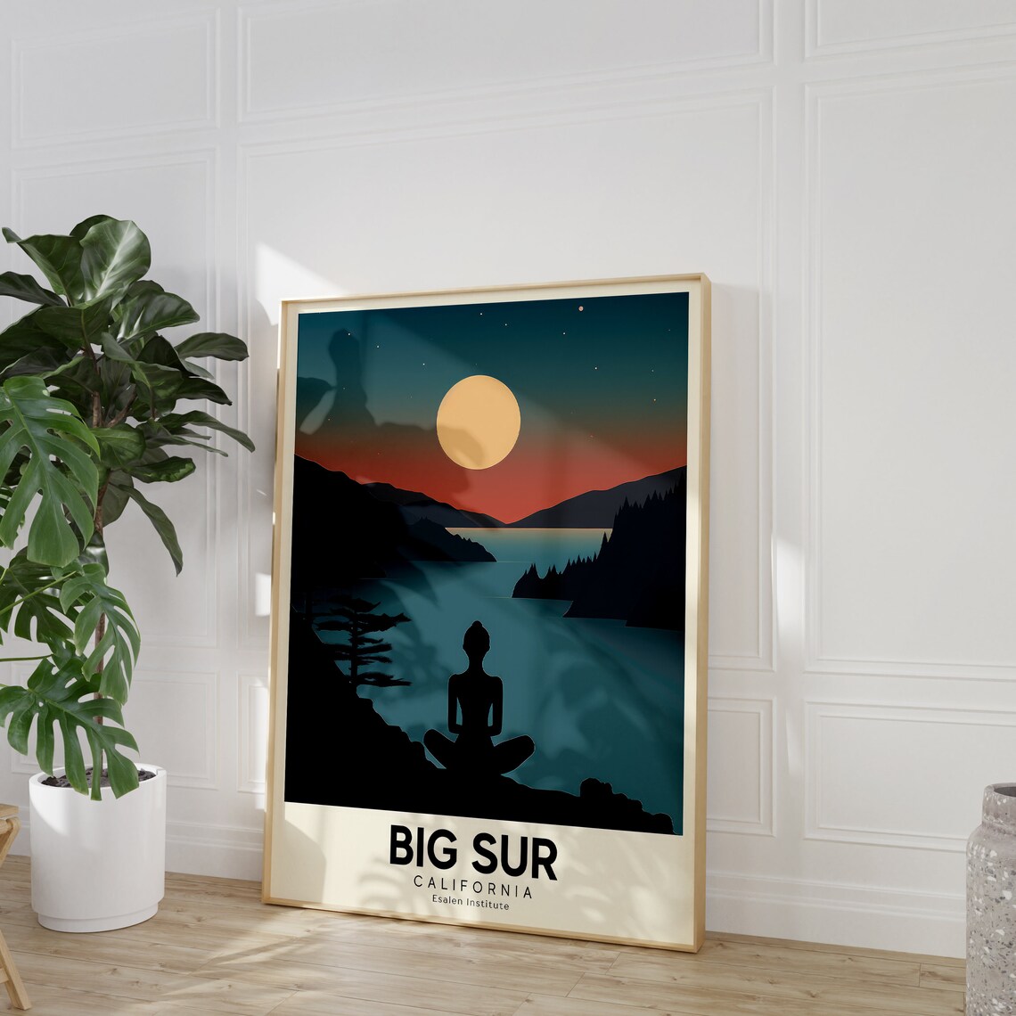 Big Sur California Retro Yoga Retreat Travel Poster Moon Art - Image 3