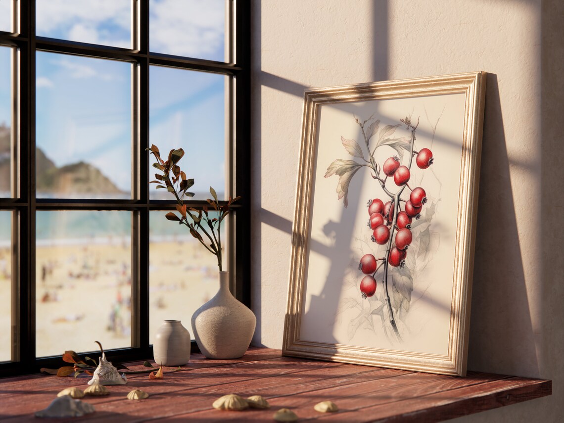 Vintage Cranberry Branch Botanical Illustration Farmhouse Art Print - Image 4