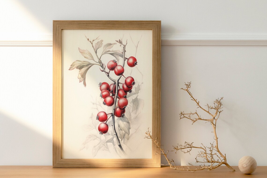 Vintage Cranberry Branch Botanical Illustration Farmhouse Art Print - Image 2