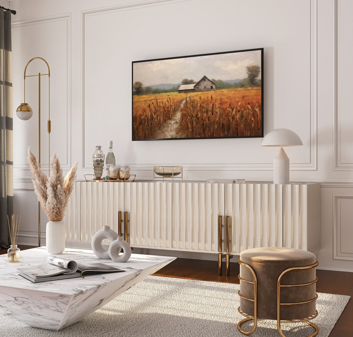 Rustic Old Barn in Golden Wheat Field Autumn Farm Landscape Poster - Image 4