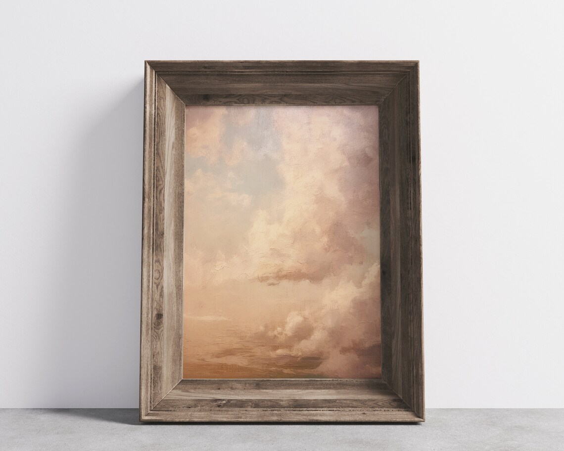 Dreamy Blush Pink Sunset Clouds Vintage Pastel Sky Painting Poster - Image 3