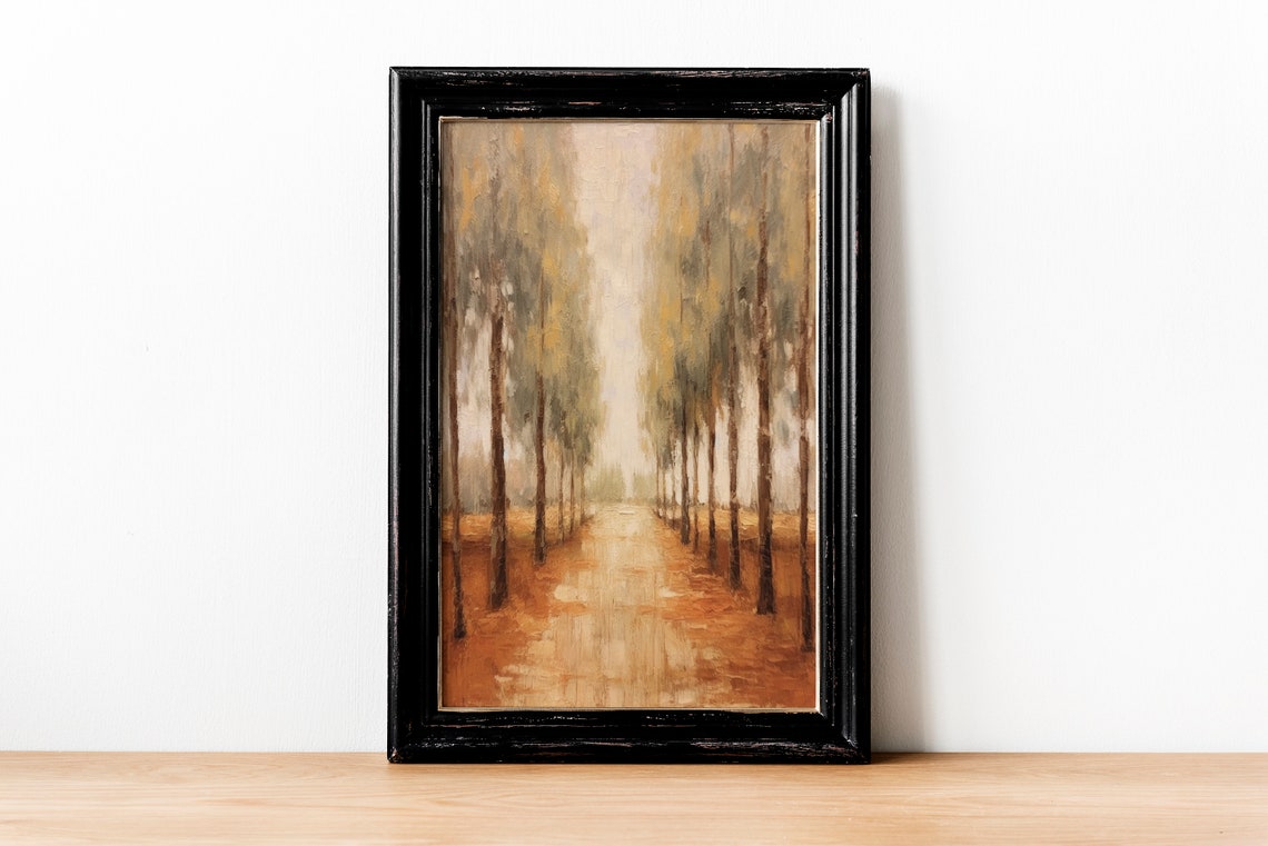 Classic Serene Autumn Tree Lined Avenue Roadway Oil Painting Poster - Image 2