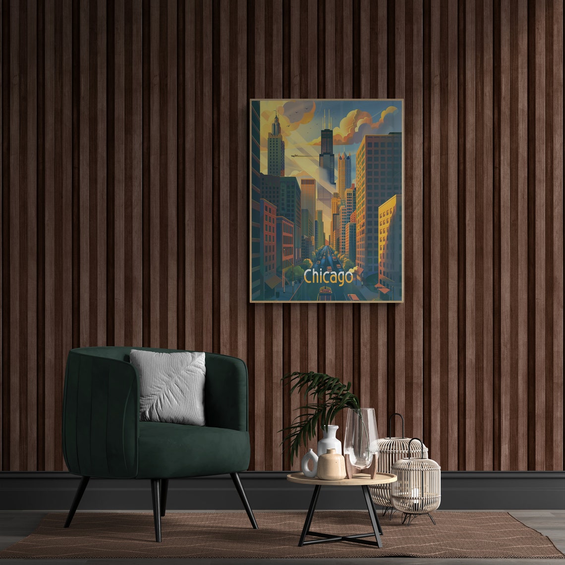 Chicago Downtown Willis Tower Sunset Retro Illinois Poster Art - Image 3