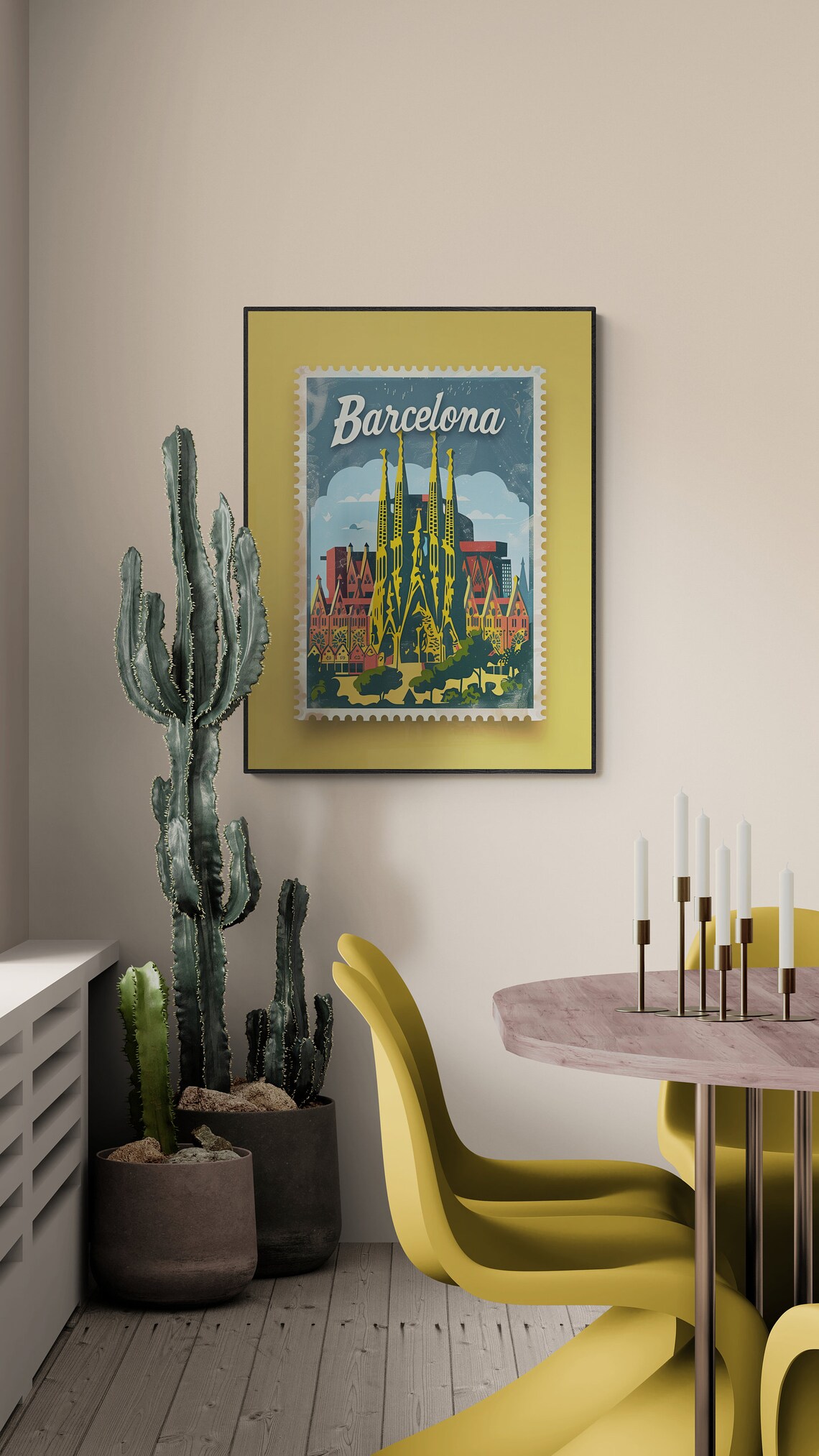 Barcelona Sagrada Familia Cathedral Stamp Style Spain Travel Poster - Image 5