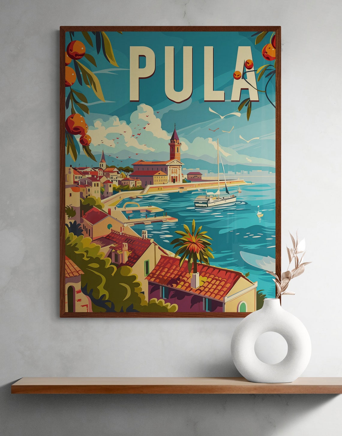Pula Harbor Church Tower Colorful Adriatic Coast Travel Poster - Image 3