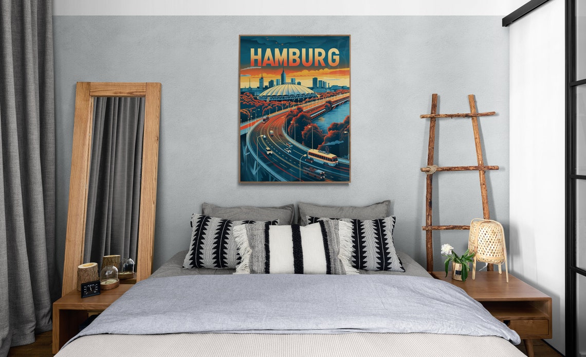 Hamburg City Stadium Sunset Highway Skyline Retro Travel Poster - Image 4