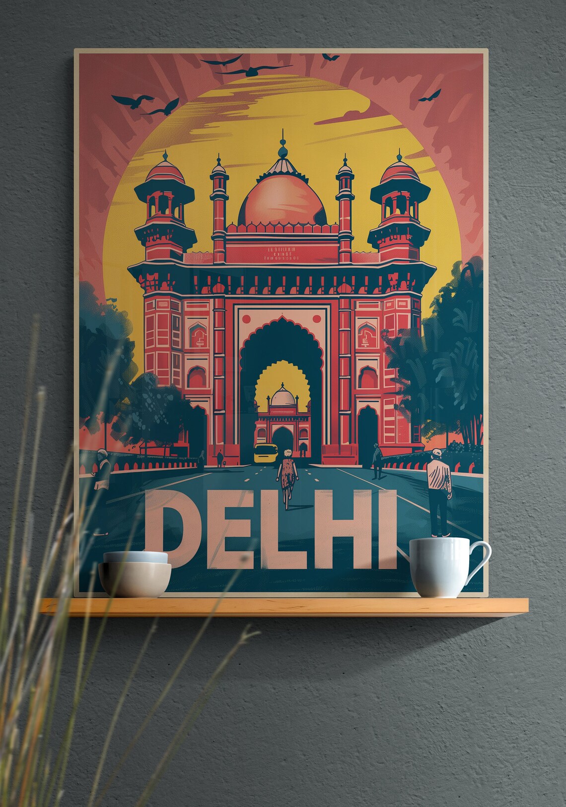 Delhi India Gate Grand Red Sandstone Arch Retro Travel Poster - Image 4