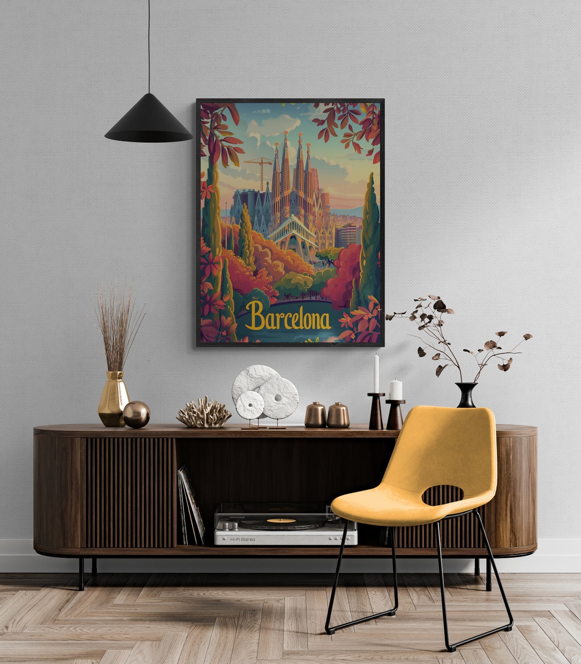 Barcelona Sagrada Familia Autumn Trees Vintage Spain Park Poster - Image 3