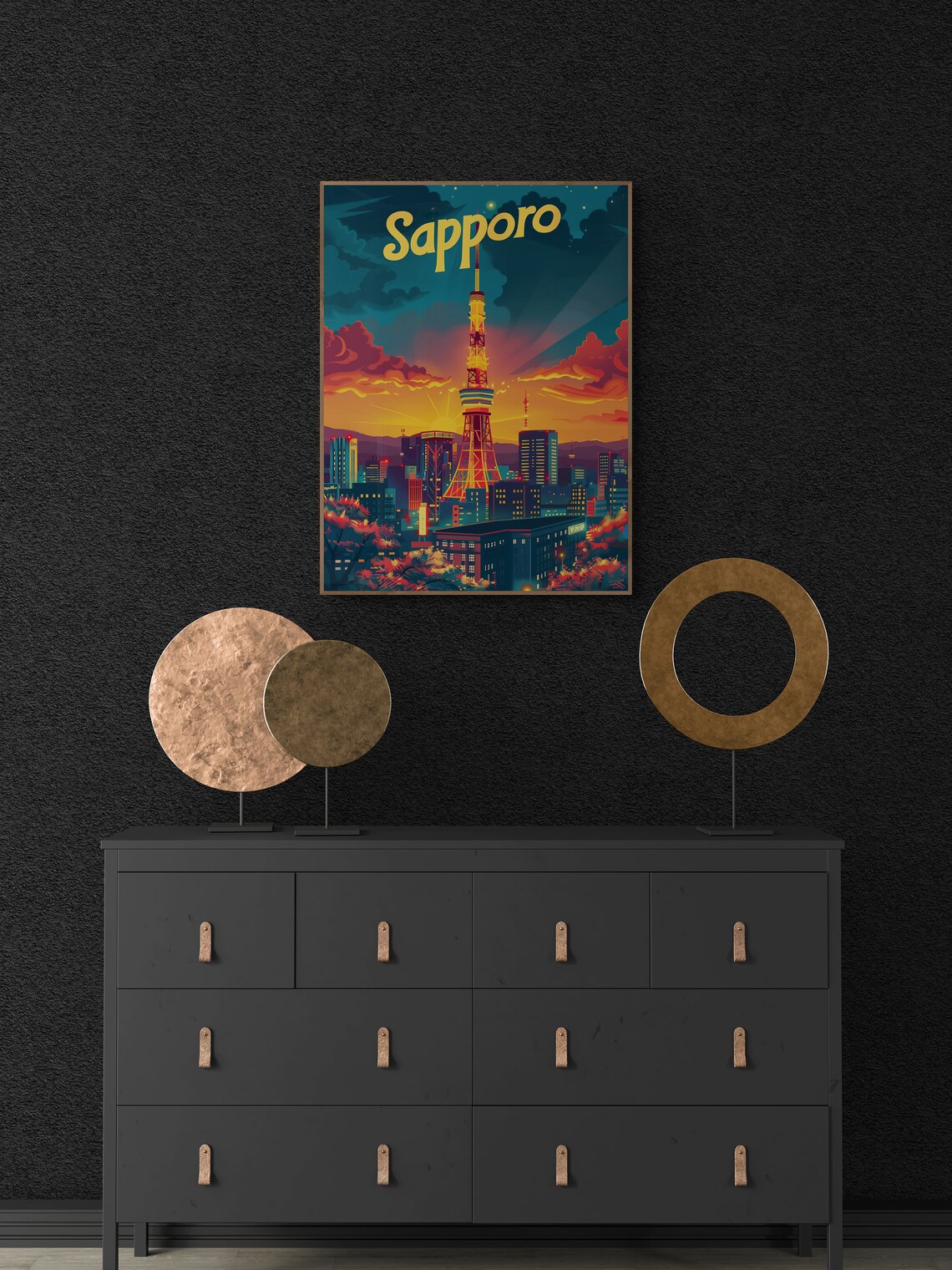 Sapporo TV Tower Sunset Cherry Blossom Vintage Hokkaido Japan Poster - Image 5