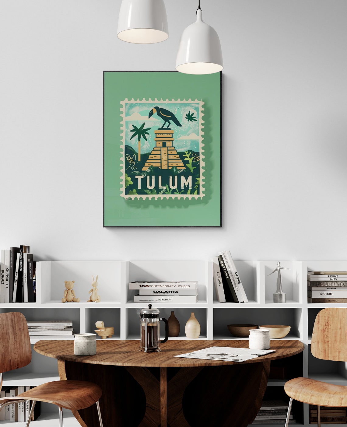 Tulum Mexico Mayan Pyramid Toucan Retro Stamp Travel Art Poster - Image 4