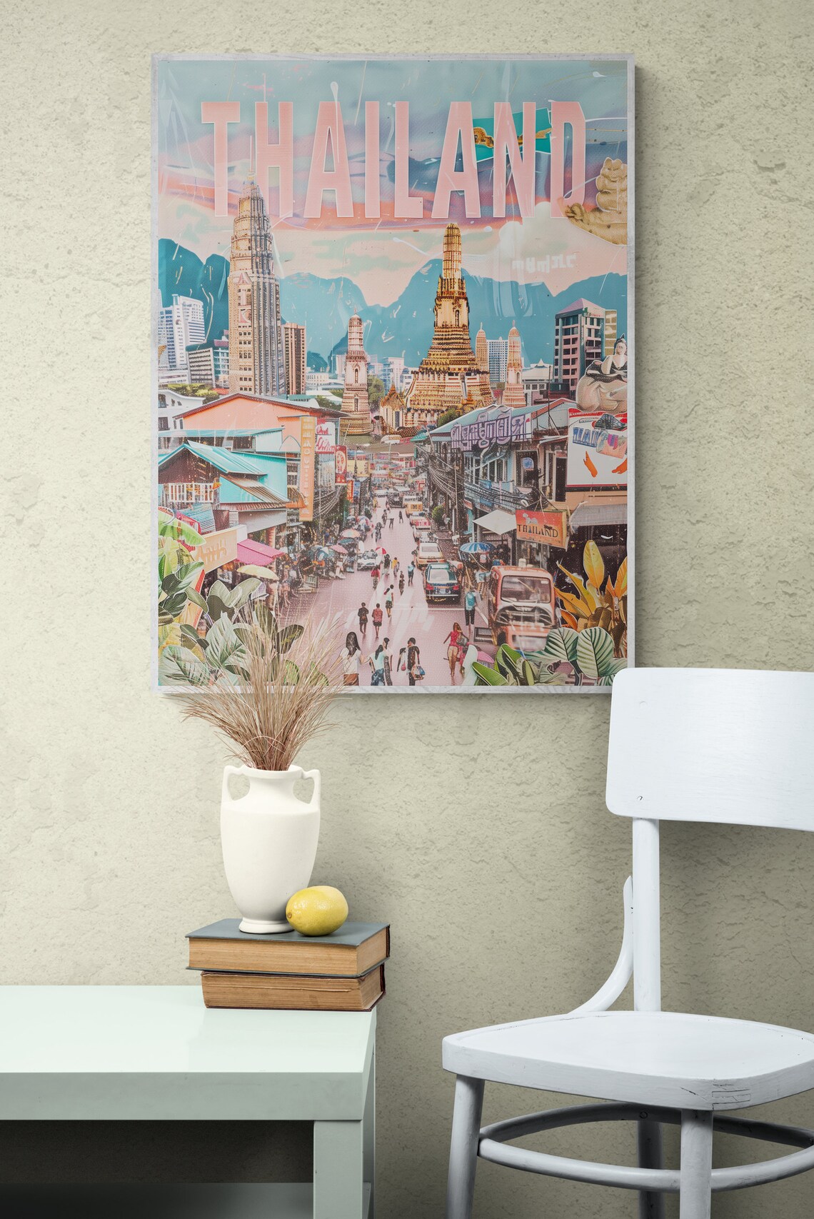 Thailand Bangkok Street Scene Market Vintage Collage Travel Poster - Image 4