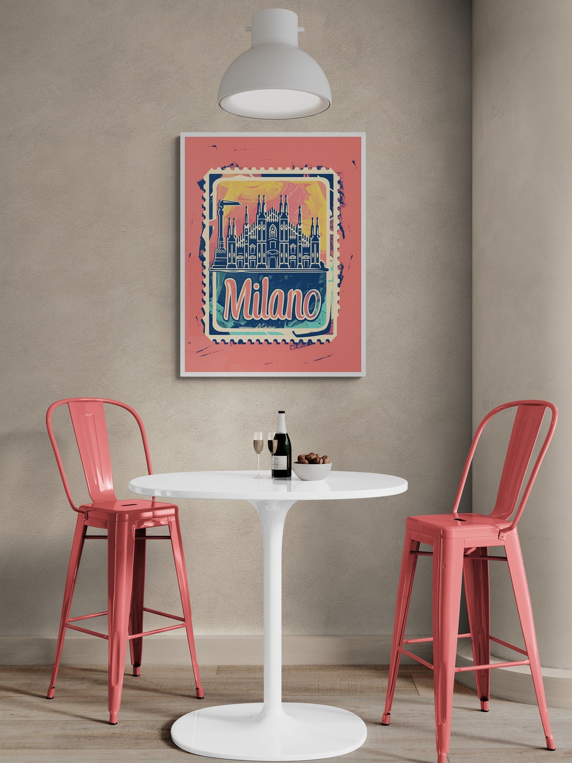 Milan Duomo Silhouette Pink Grunge Vintage Stamp Italy Travel Poster - Image 3
