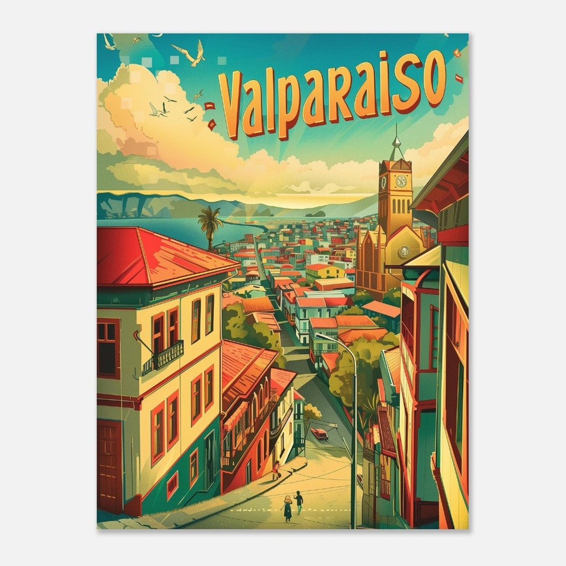 Valparaiso Colorful Hillside Harbor Retro Chile Travel Poster - Image 2