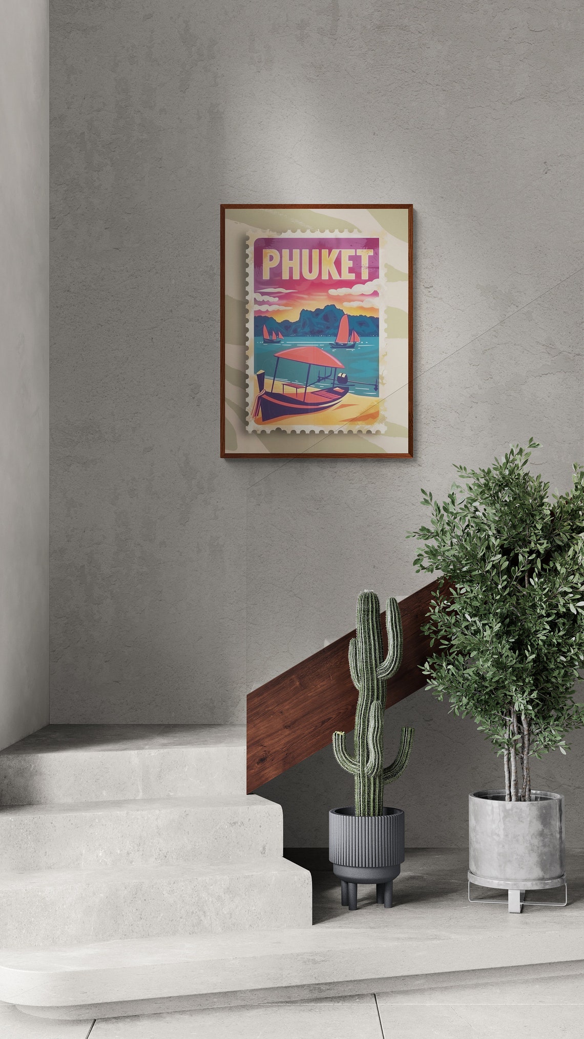Phuket Thailand Beach Sunset Longtail Boat Stamp Travel Poster - Image 3
