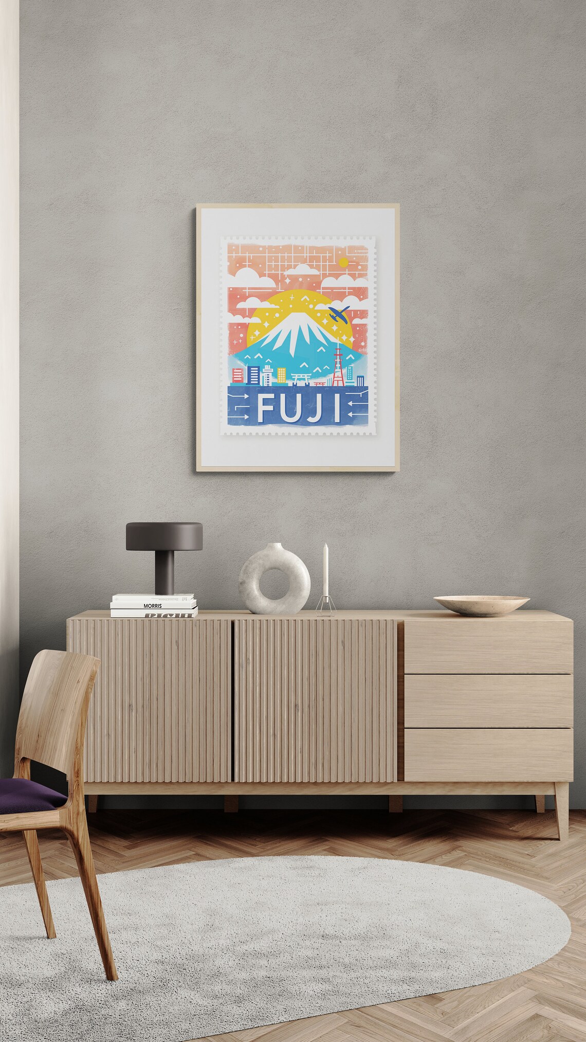 Mount Fuji Japan Sunrise City Vintage Travel Stamp Art Poster - Image 3