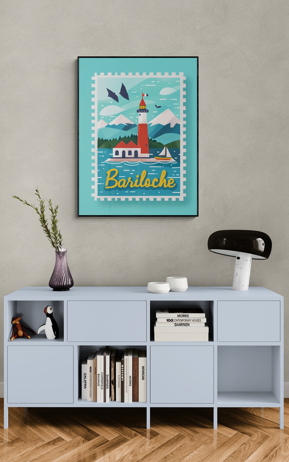 Bariloche Lighthouse Mountain Lake Vintage Travel Stamp Poster - Image 5