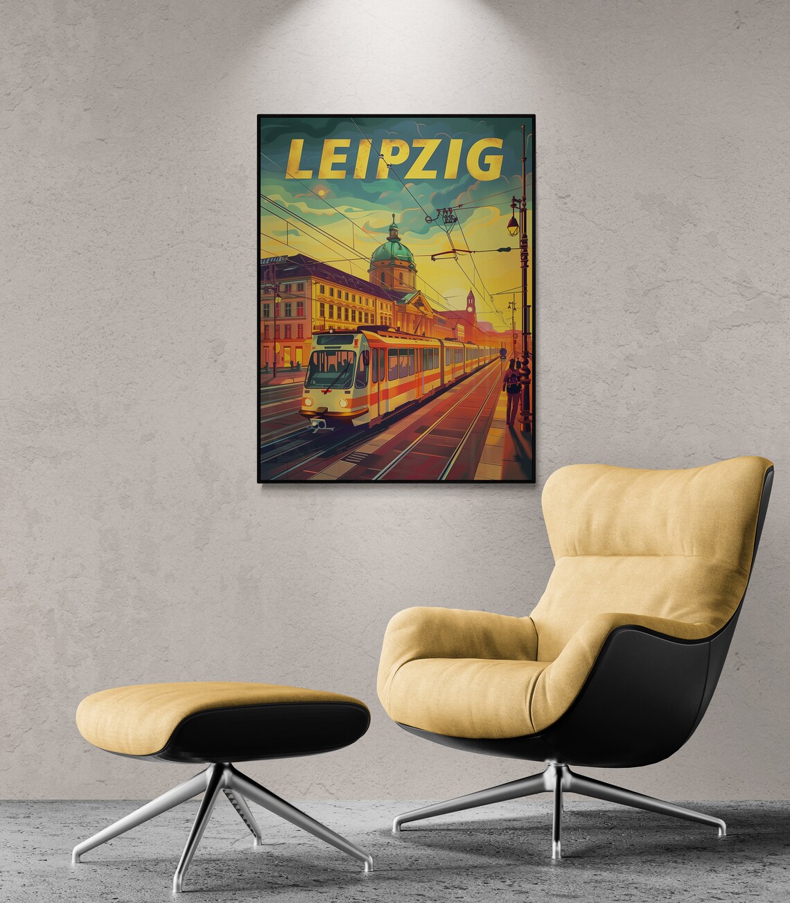 Leipzig Tram Street Historic Church Sunset Retro Travel Poster - Image 3