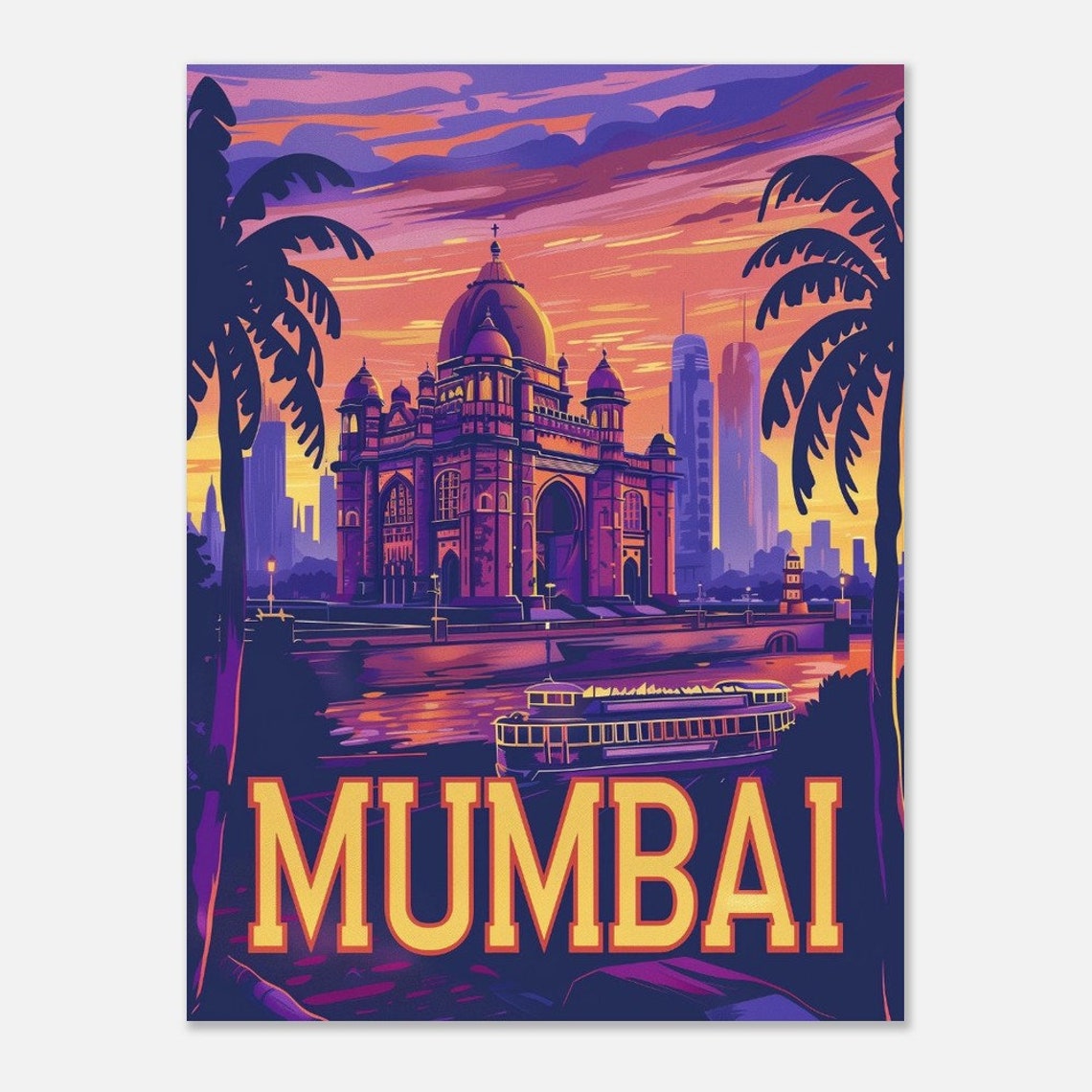Mumbai Gateway of India Sunset Ferry Harbor Retro Travel Poster - Image 2