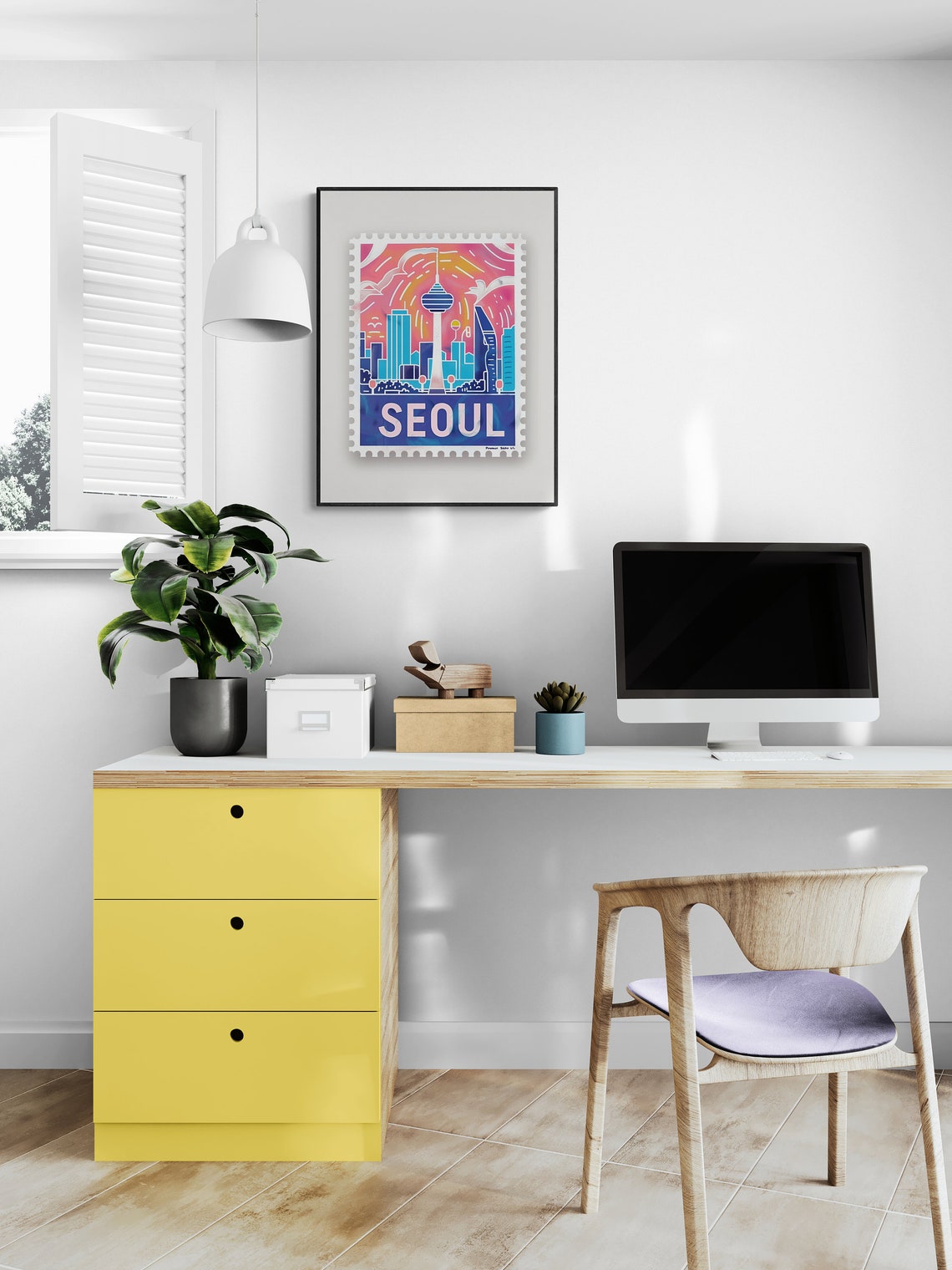 Seoul South Korea N Seoul Tower Skyline Sunset Stamp Travel Poster - Image 5