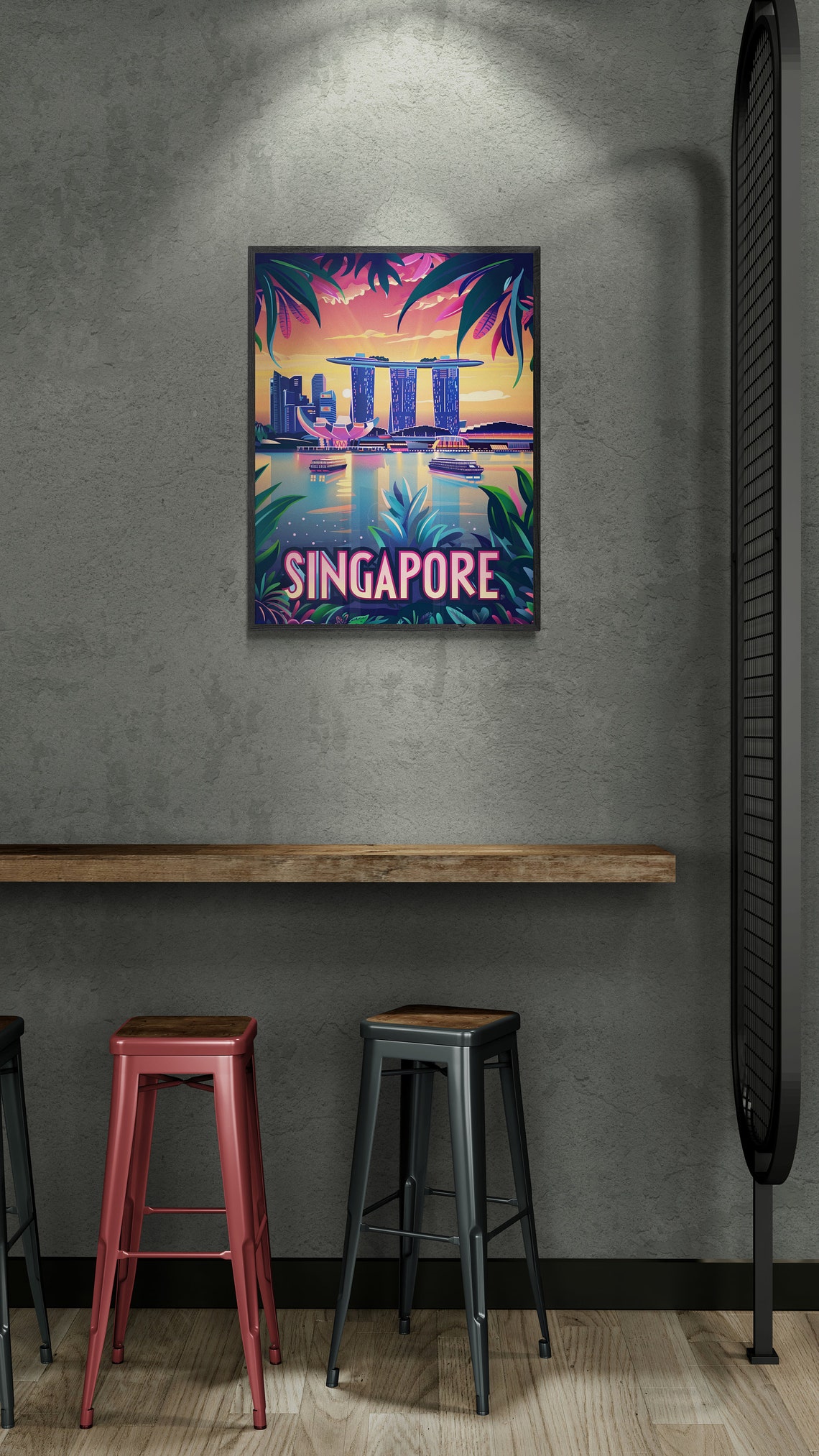 Singapore Marina Bay Tropical Foliage Sunset Travel Poster Art - Image 4