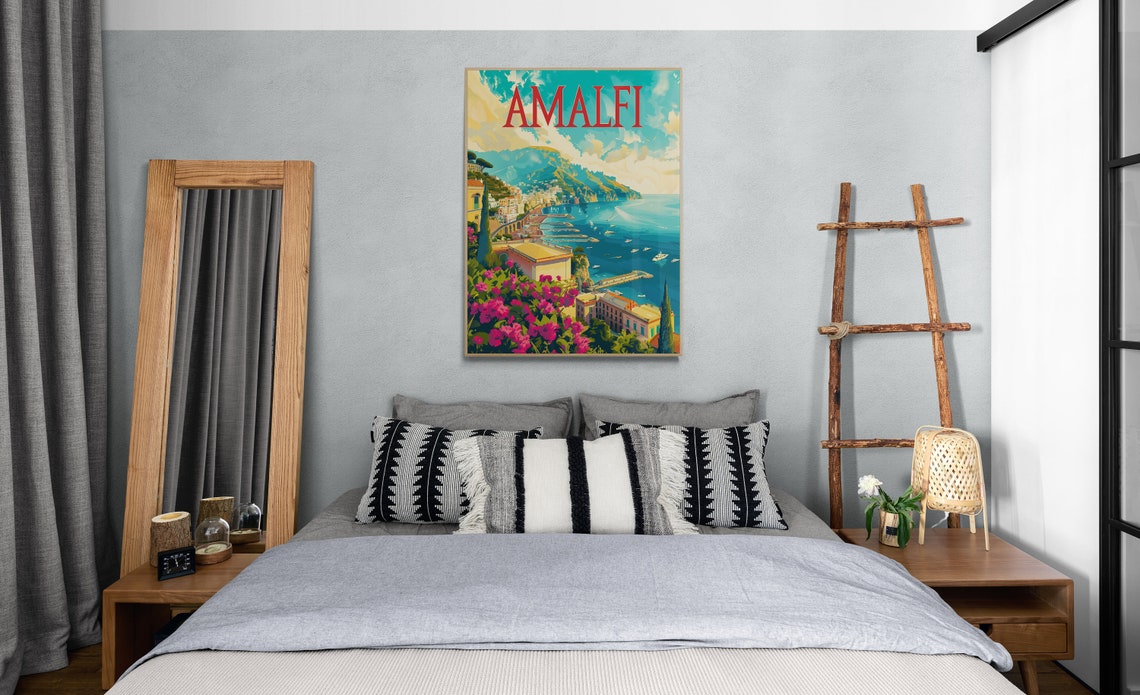 Amalfi Coast Cliffs Bougainvillea Vintage Italian Sea Poster - Image 3