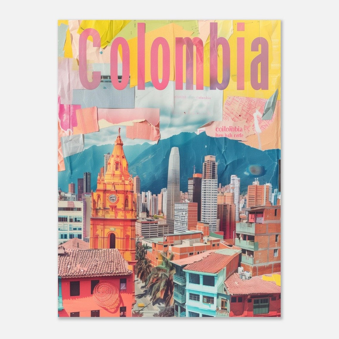 Colombia Colonial Church Mountain Skyline Collage Travel Poster - Image 2
