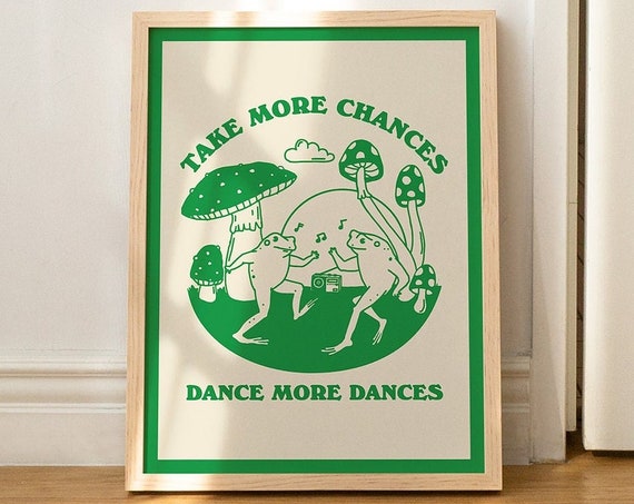 Dancing Frogs Retro Print Print Self Care Wall Art Cute Wall Decor Art Poster Emerald Green