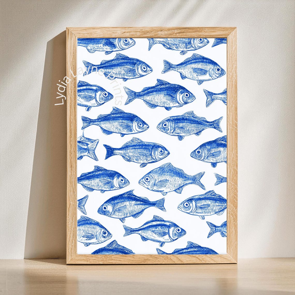 Blue Fish Pattern Print Minimalist Nautical Wall Art