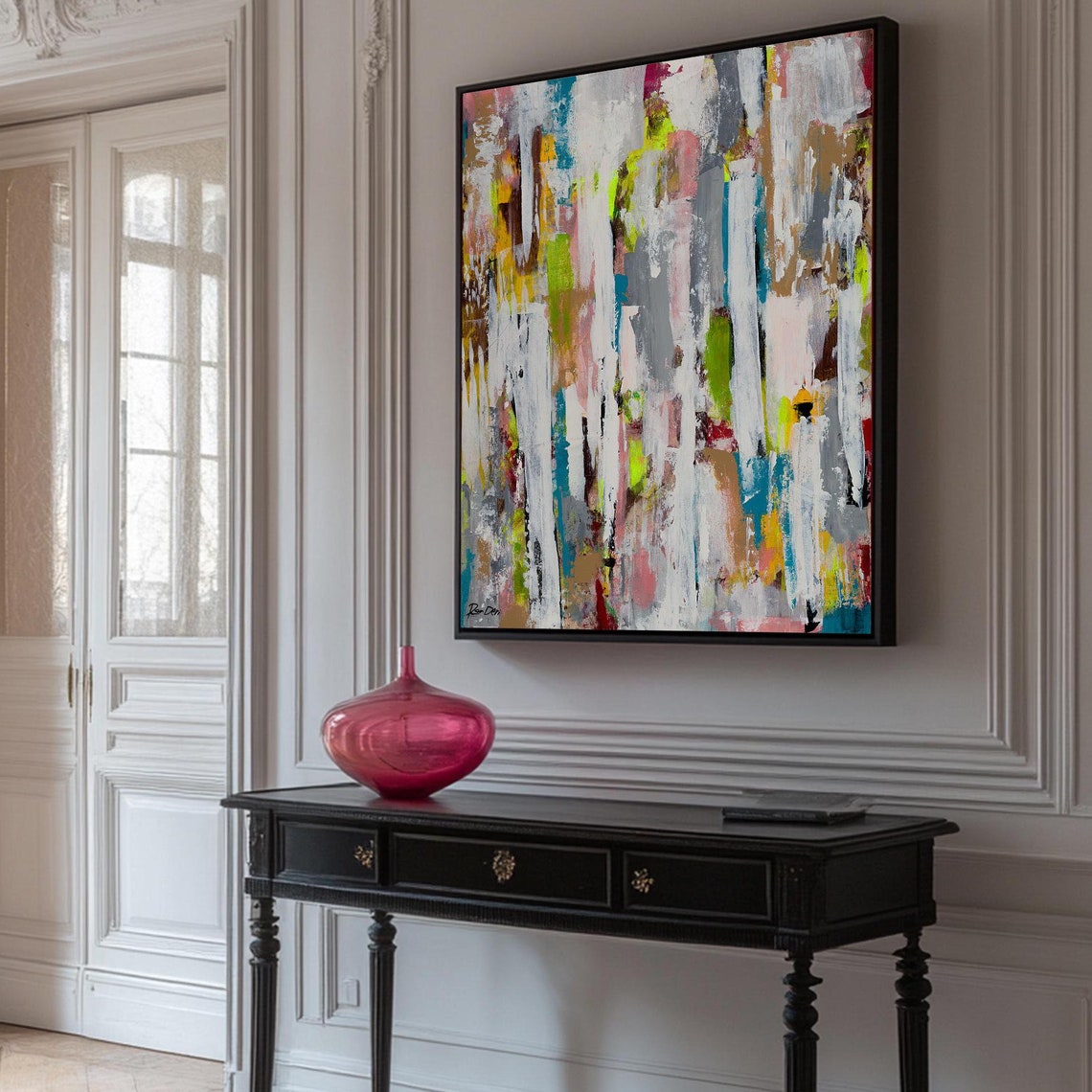 Bold Chaos Abstract Art Print On Colorful Brush Strokes Modern Statement Wall Decor Large Living Room Wall Art Decor Vertical