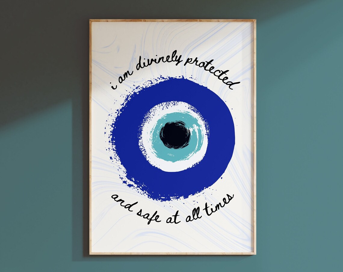Divinely Protected Evil Eye Blue Watercolor Protection Art Poster