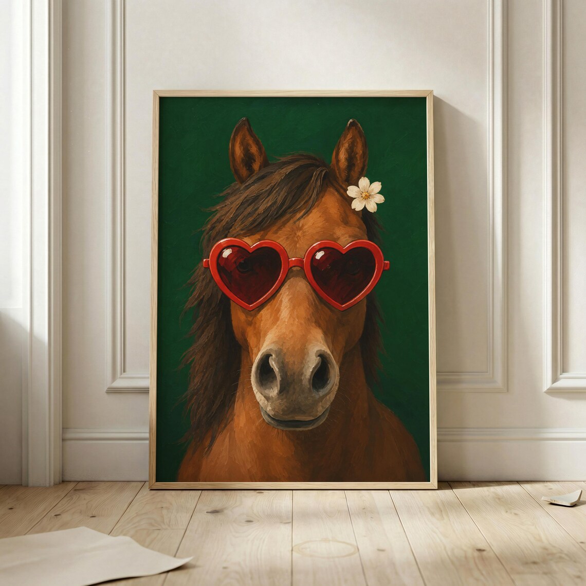 Horse Wearing Heart Sunglasses Funny Retro Equestrian Green Poster