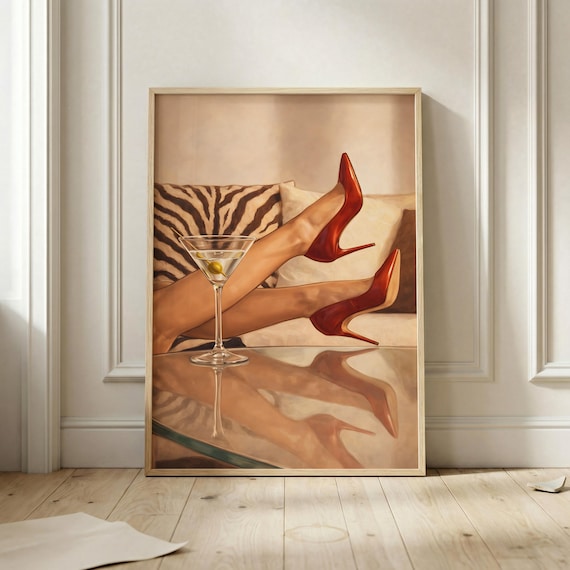 Cocktail Lounge Red Heels Martini Glass Glamorous Fashion Poster