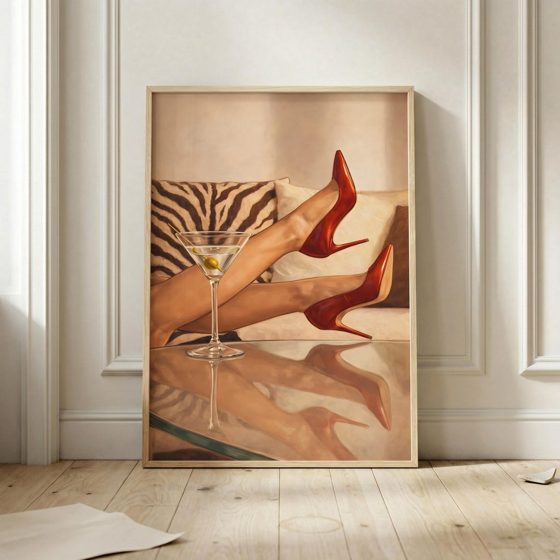 Cocktail Lounge Wall Art Red Heels Fashion Poster Glamorous Martini Print Luxury Living Room Decor Chic Feminine Artwork