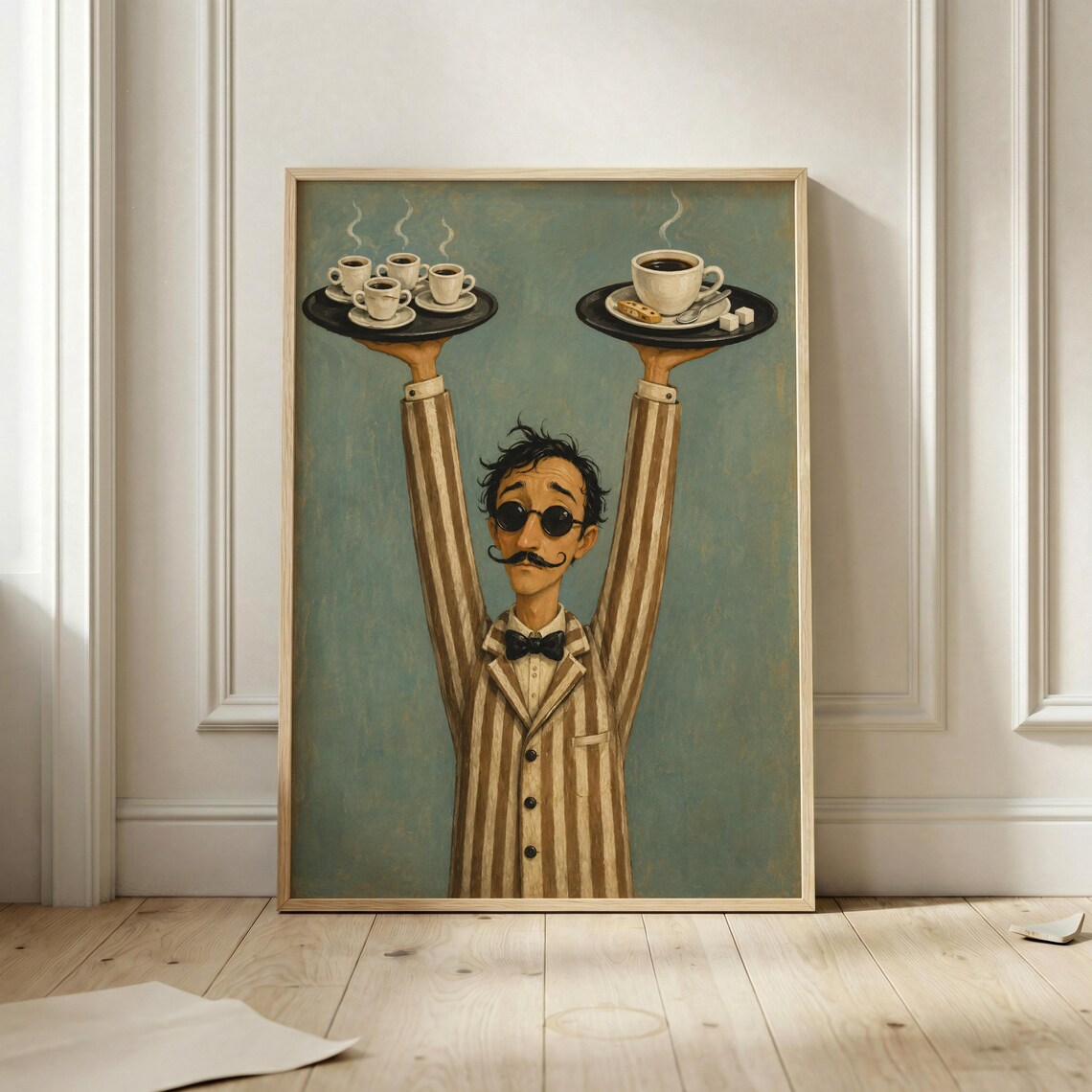 Coffee Waiter Vintage Cafe Art Print, Retro Bar