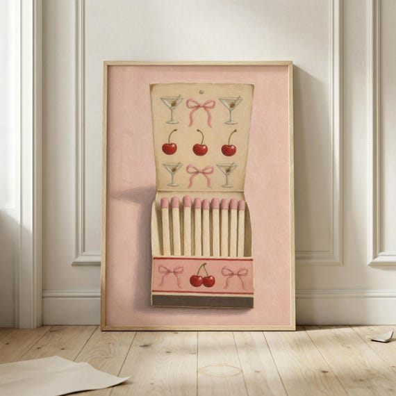 Cherry Martini Poster, Coquette Bar Cart Art Print