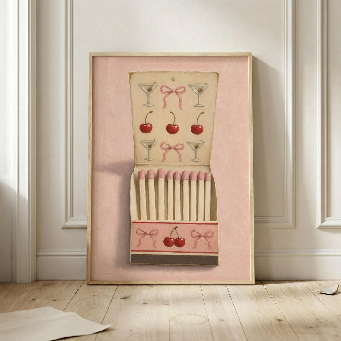 Cherry Martini Poster, Coquette Bar Cart Art Print