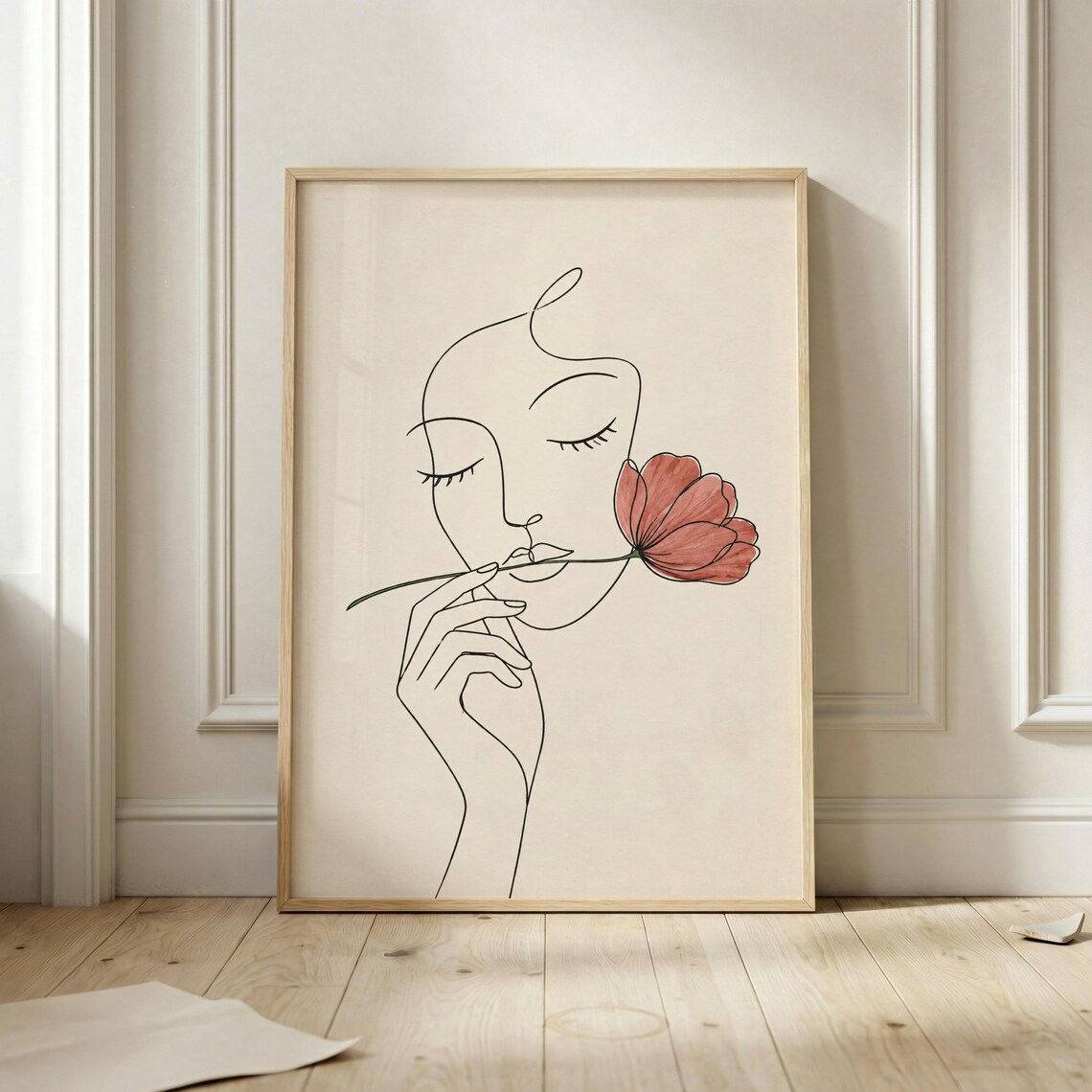 Minimalist Woman Flower Line Art Poster Print