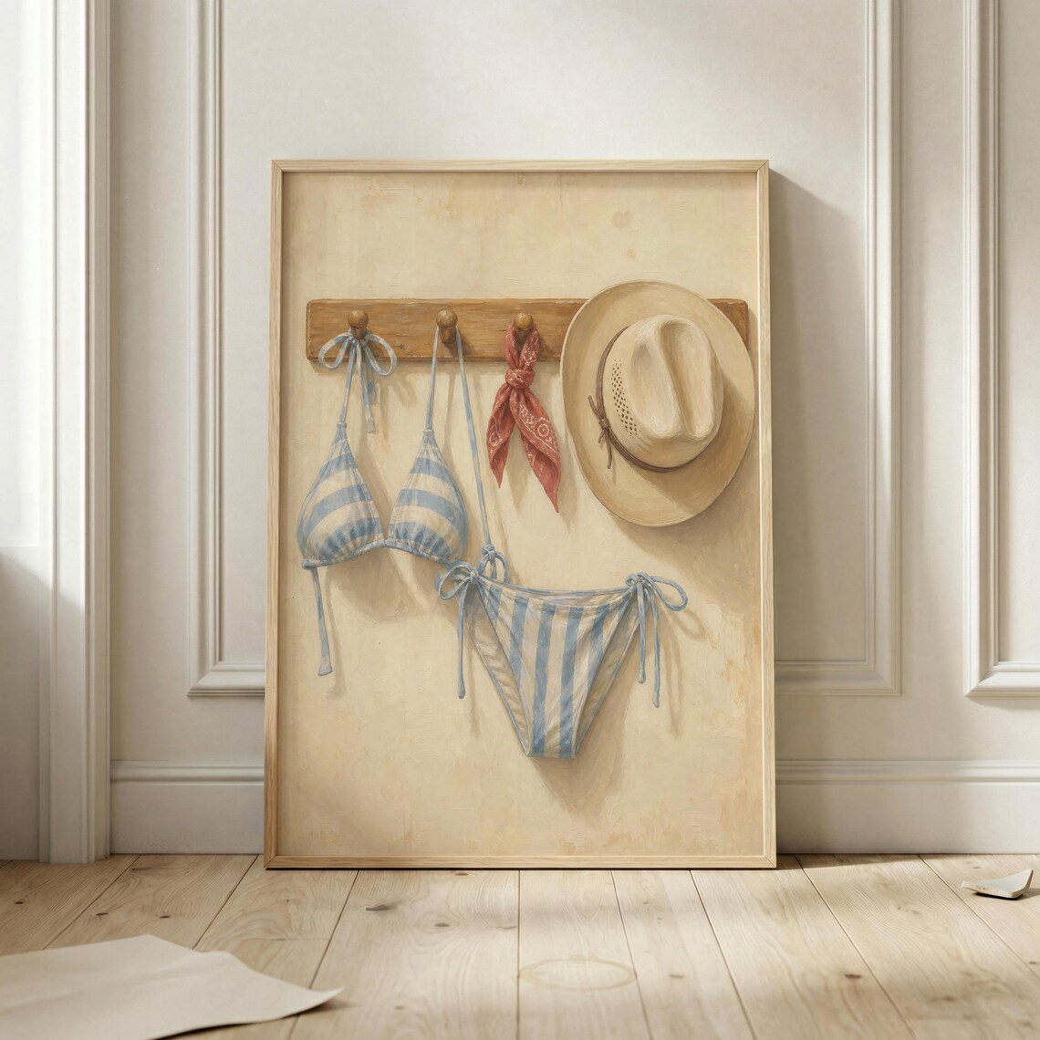 Coastal Bikini Cowboy Hat Poster, Beach House Decor