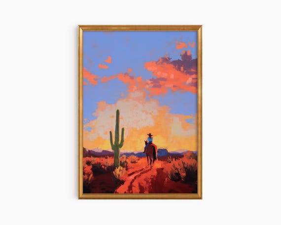 Framed Woman On Horseback Art Print Desert Landscape Wall