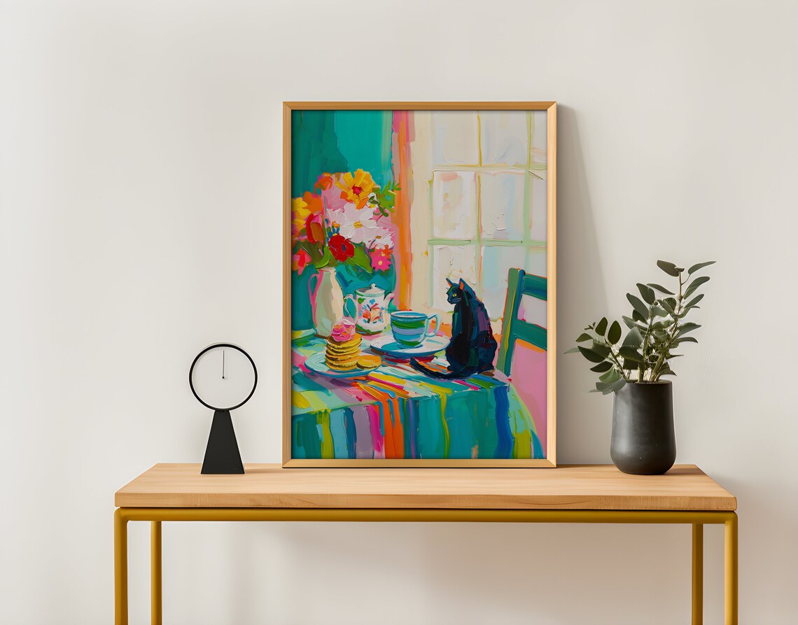 Black Cat At Breakfast Table, Matisse-Inspired Art Print - Image 2