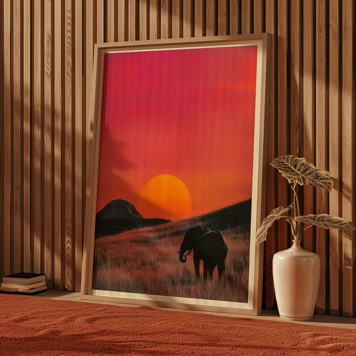 Vintage Lone Elephant in African Savannah, Poster - Image 3