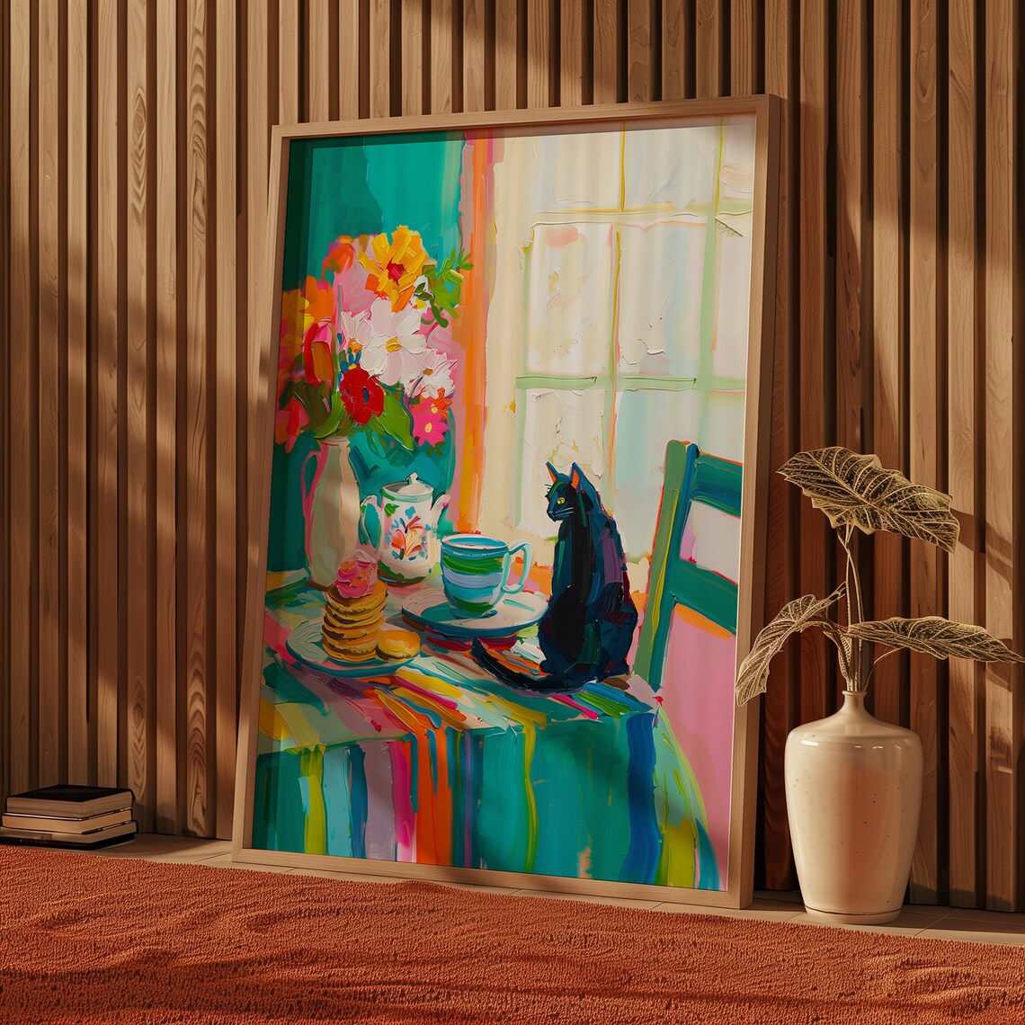 Black Cat At Breakfast Table, Matisse-Inspired Art Print - Image 5