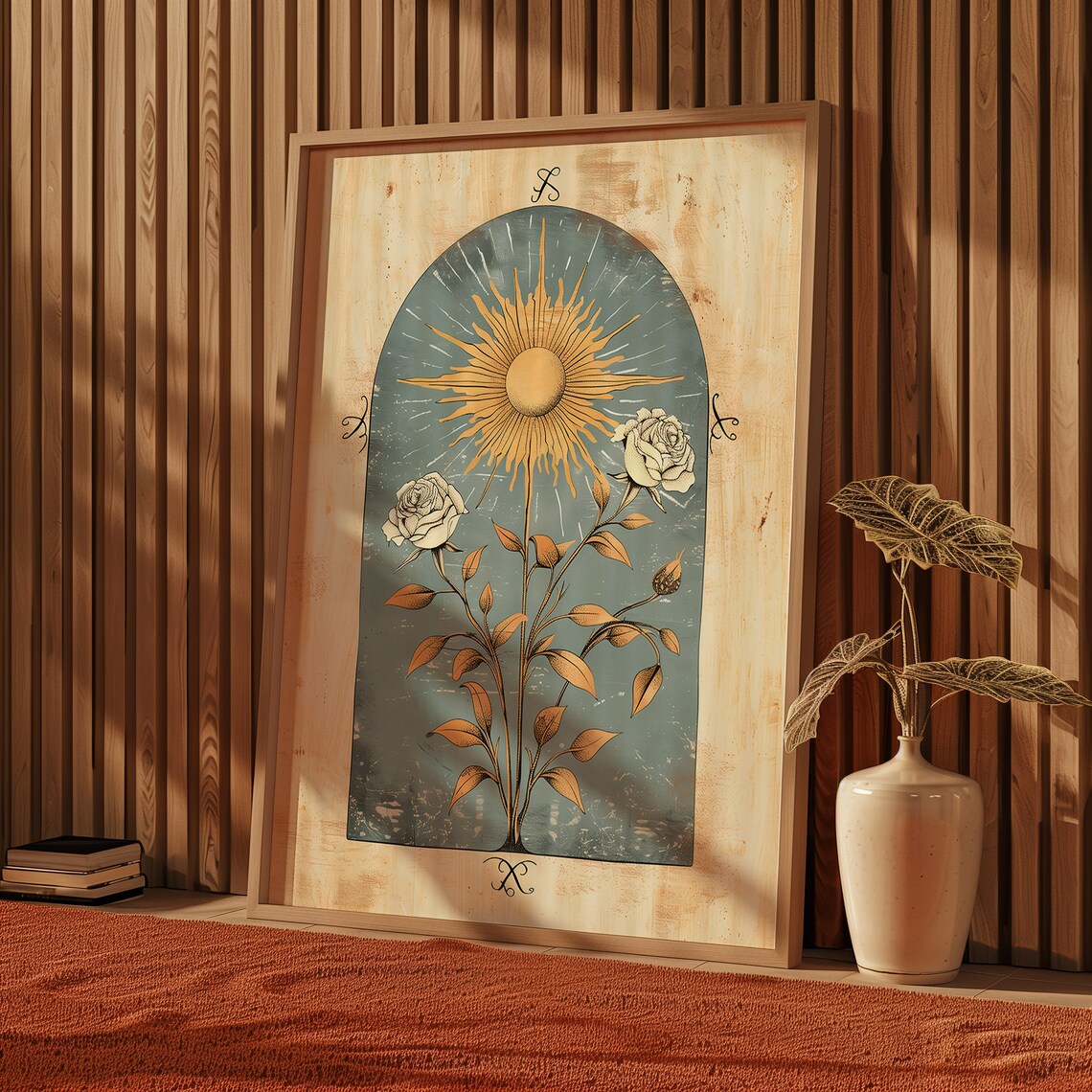 Blue Sun Norse Folk Art Botanical Art Print - Image 5