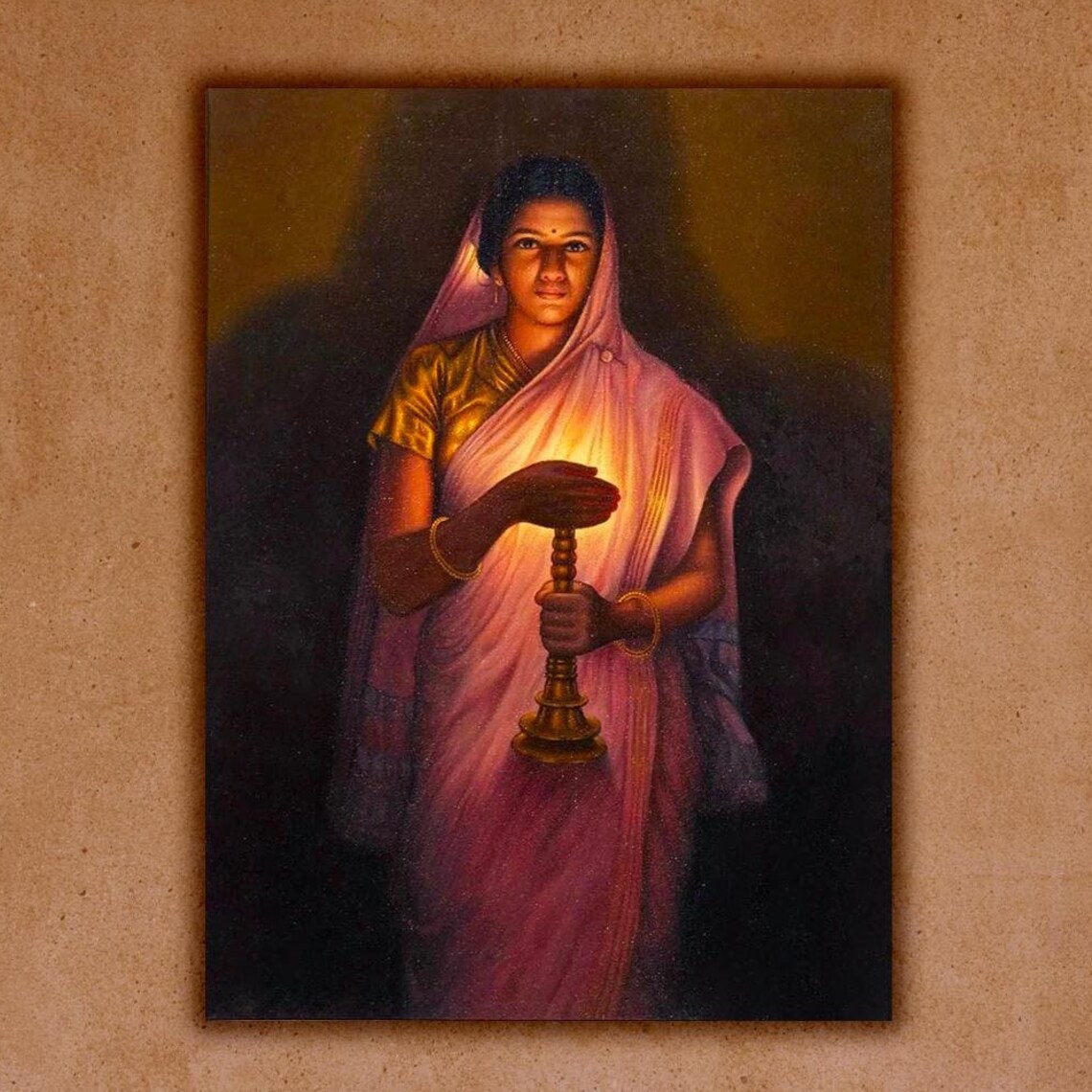 Raja Ravi Varma Woman With Lamp Art Print