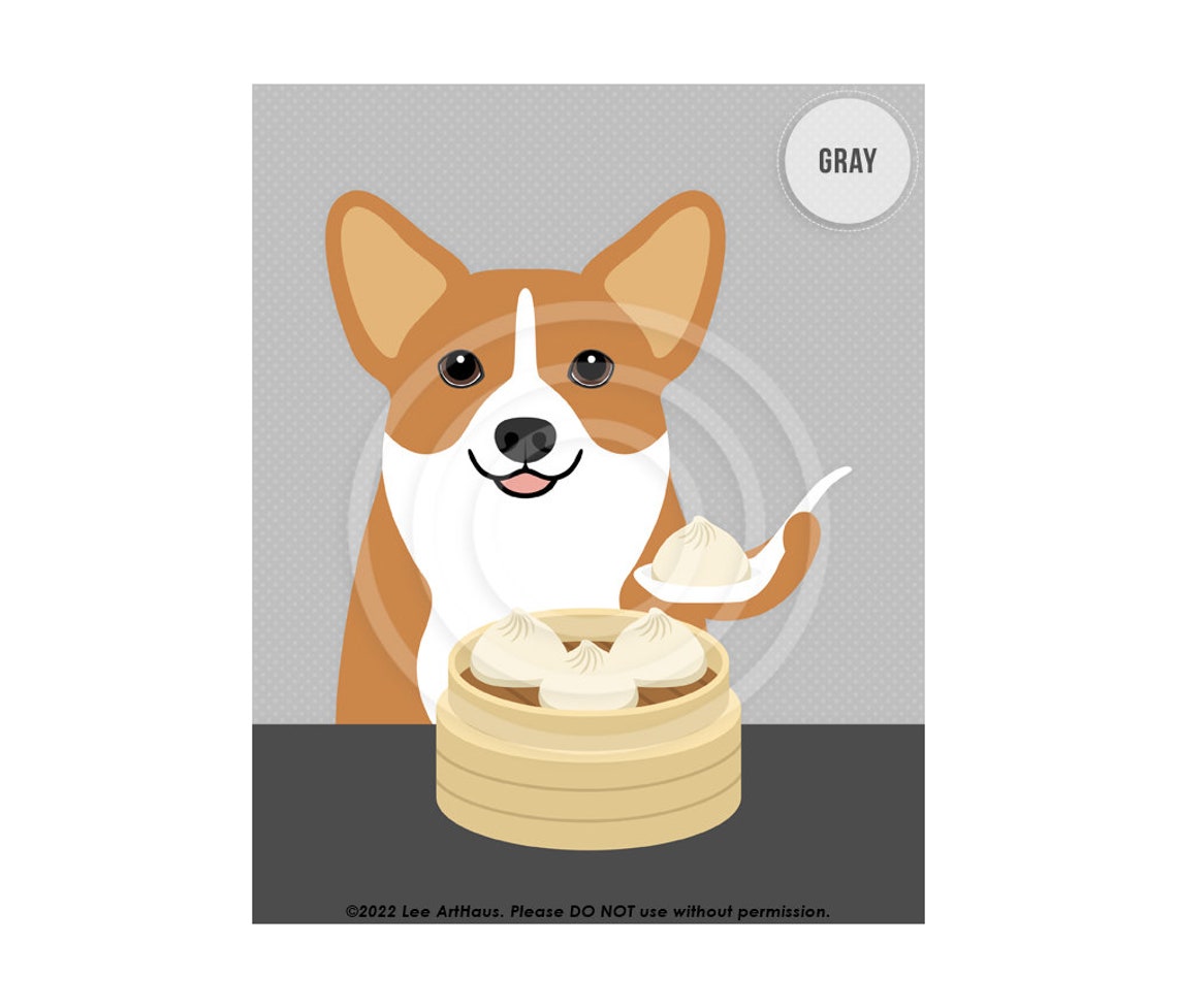 Corgi Eating Soup Dumplings With Chopsticks Funny Dog Art Poster