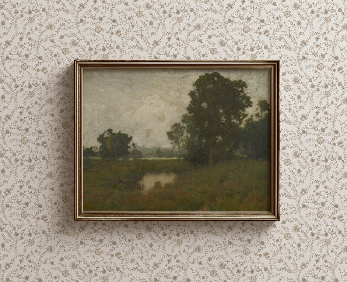 Misty Countryside Meadow Vintage Panoramic Fall Landscape Poster