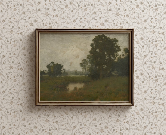 Misty Countryside Meadow Vintage Panoramic Fall Landscape Poster