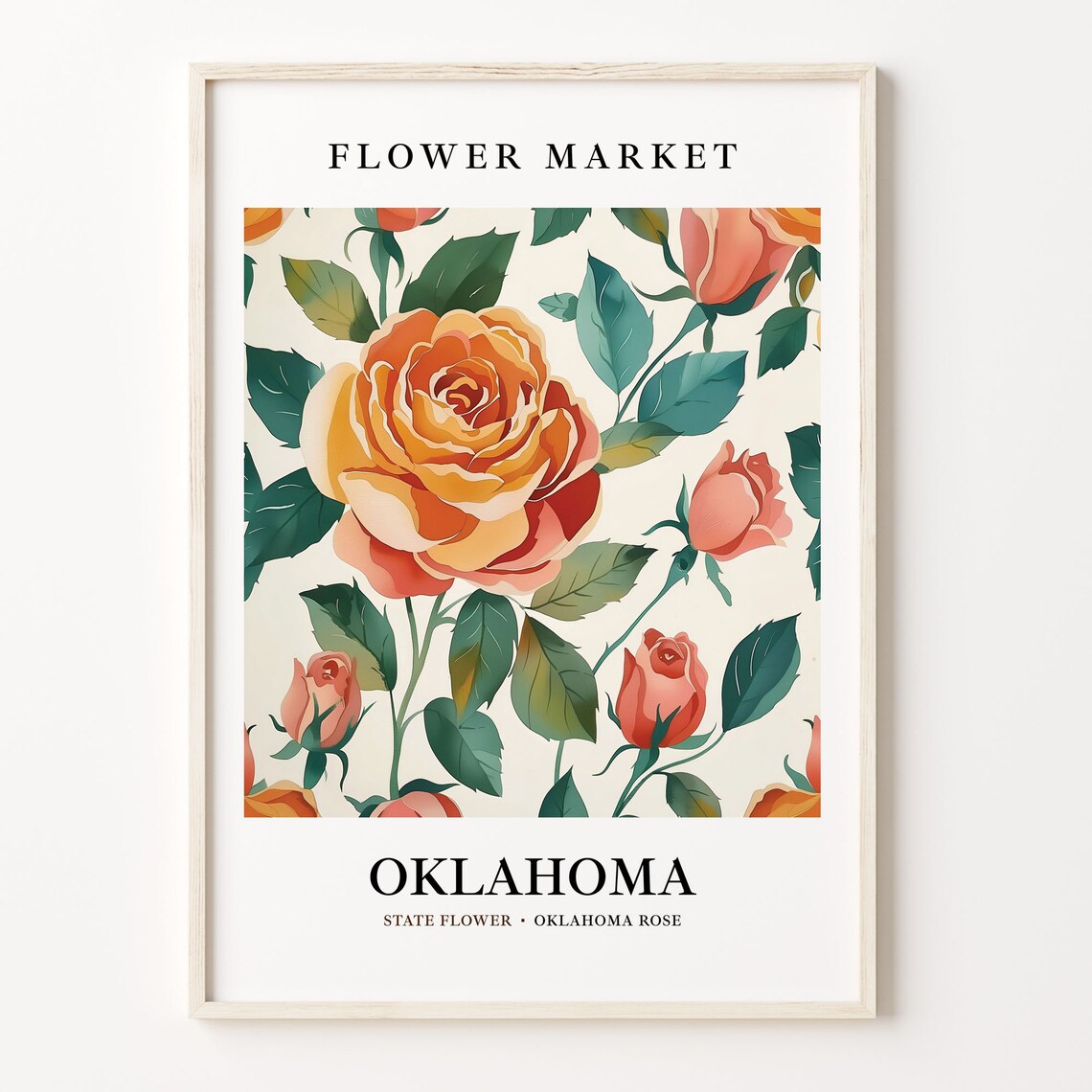Oklahoma State Flower Art Print, 1960s Botanical